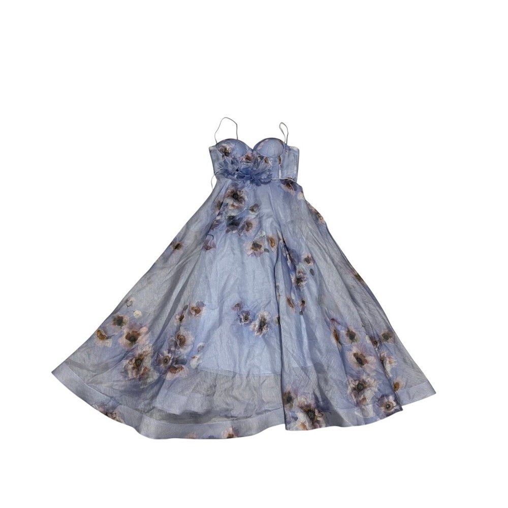 Zimmermann Hypnotic Picnic Lilac Poppy Floral Linen Silk Midi Dress Size 2 - Picture 3 of 12